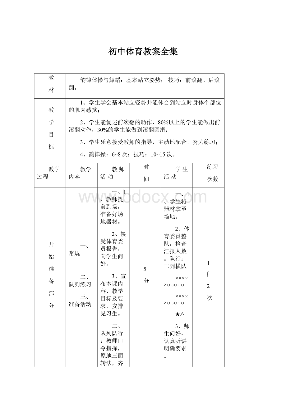 初中体育教案全集.docx_第1页