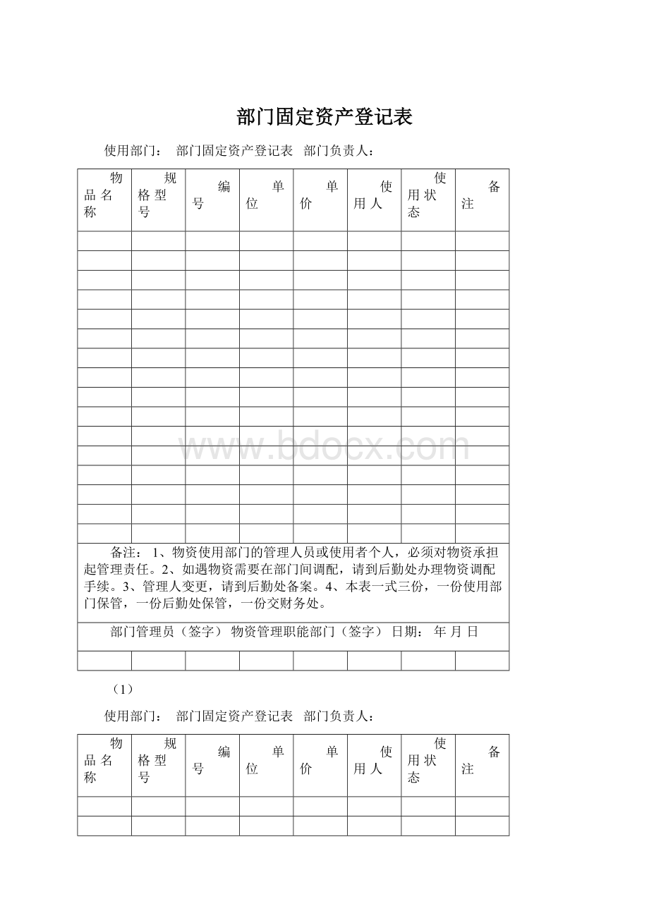 部门固定资产登记表Word格式文档下载.docx_第1页