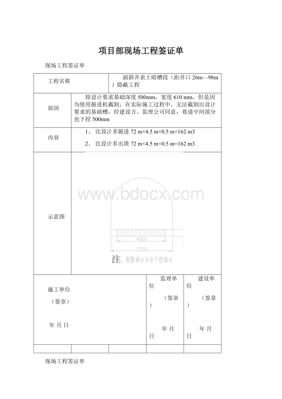 项目部现场工程签证单Word格式.docx