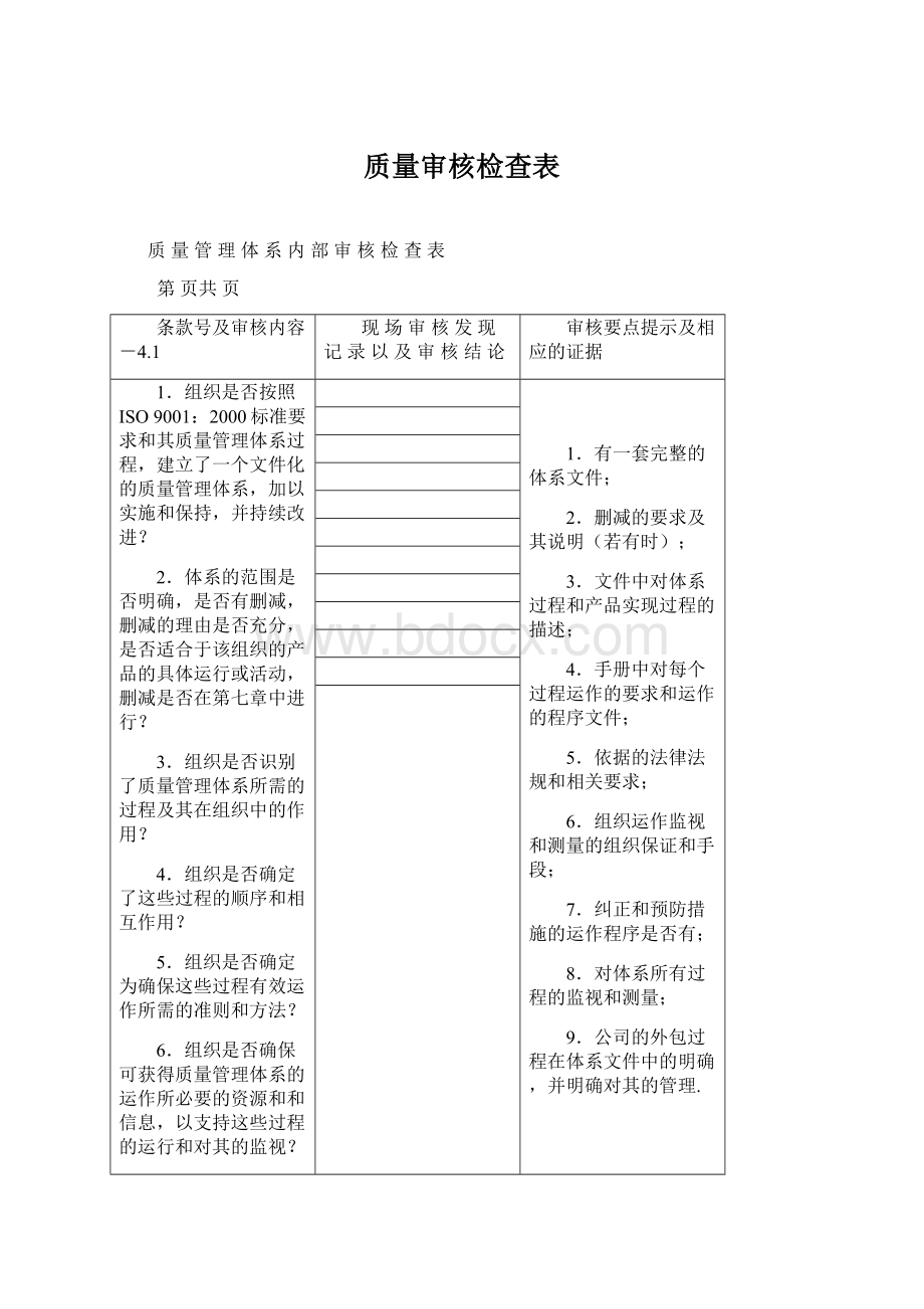 质量审核检查表.docx_第1页