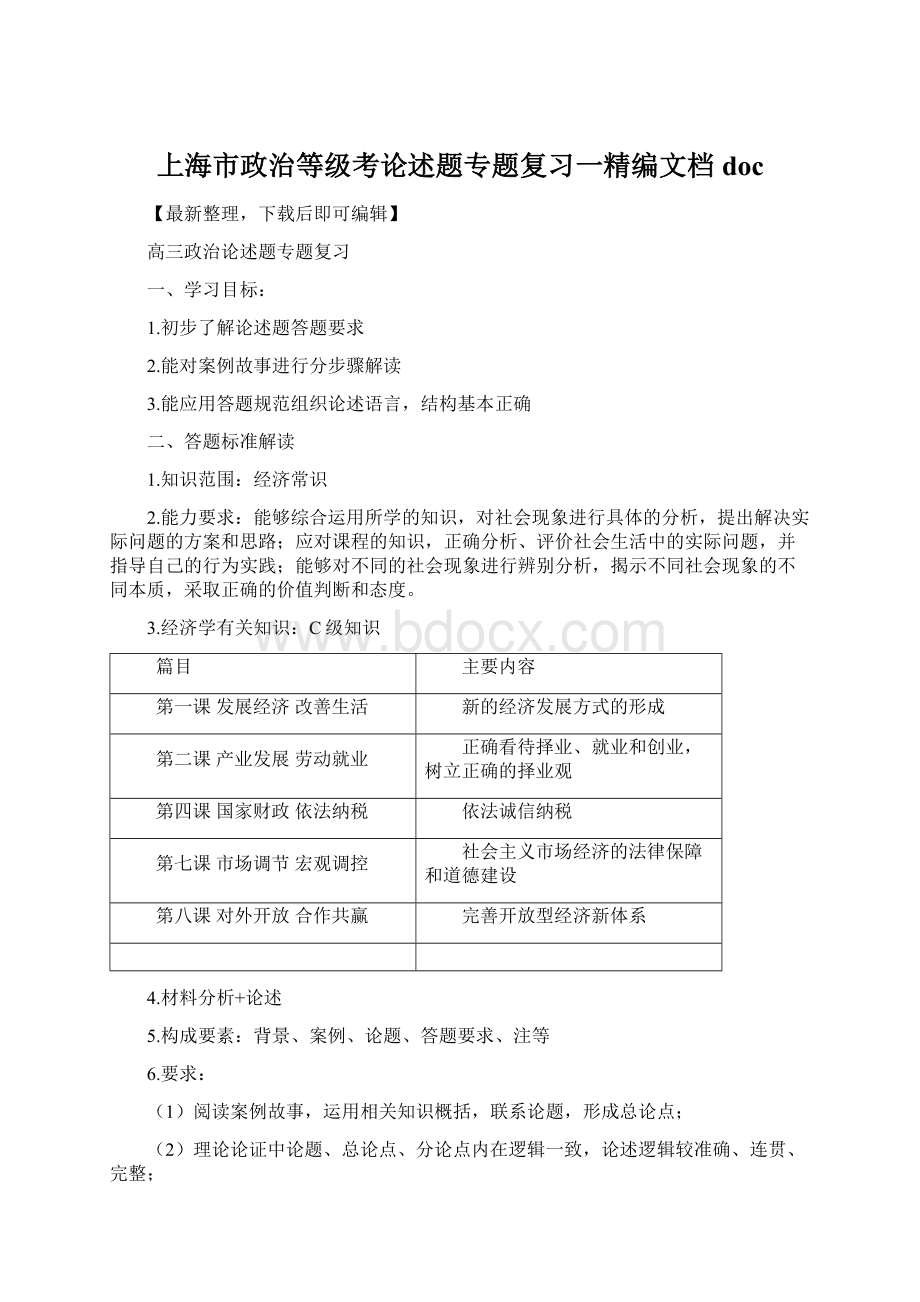 上海市政治等级考论述题专题复习一精编文档doc.docx_第1页