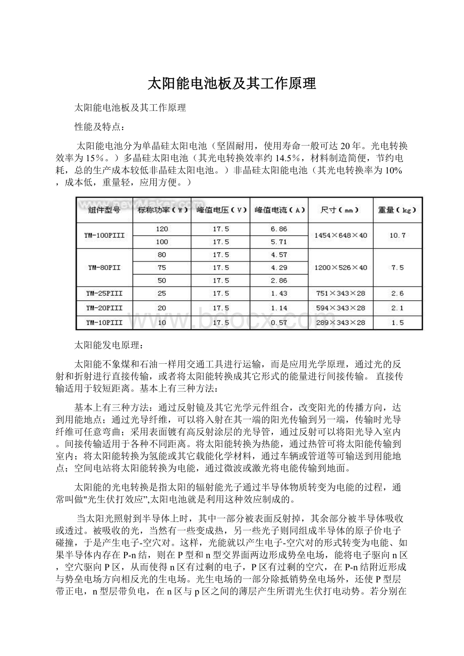 太阳能电池板及其工作原理Word格式文档下载.docx_第1页