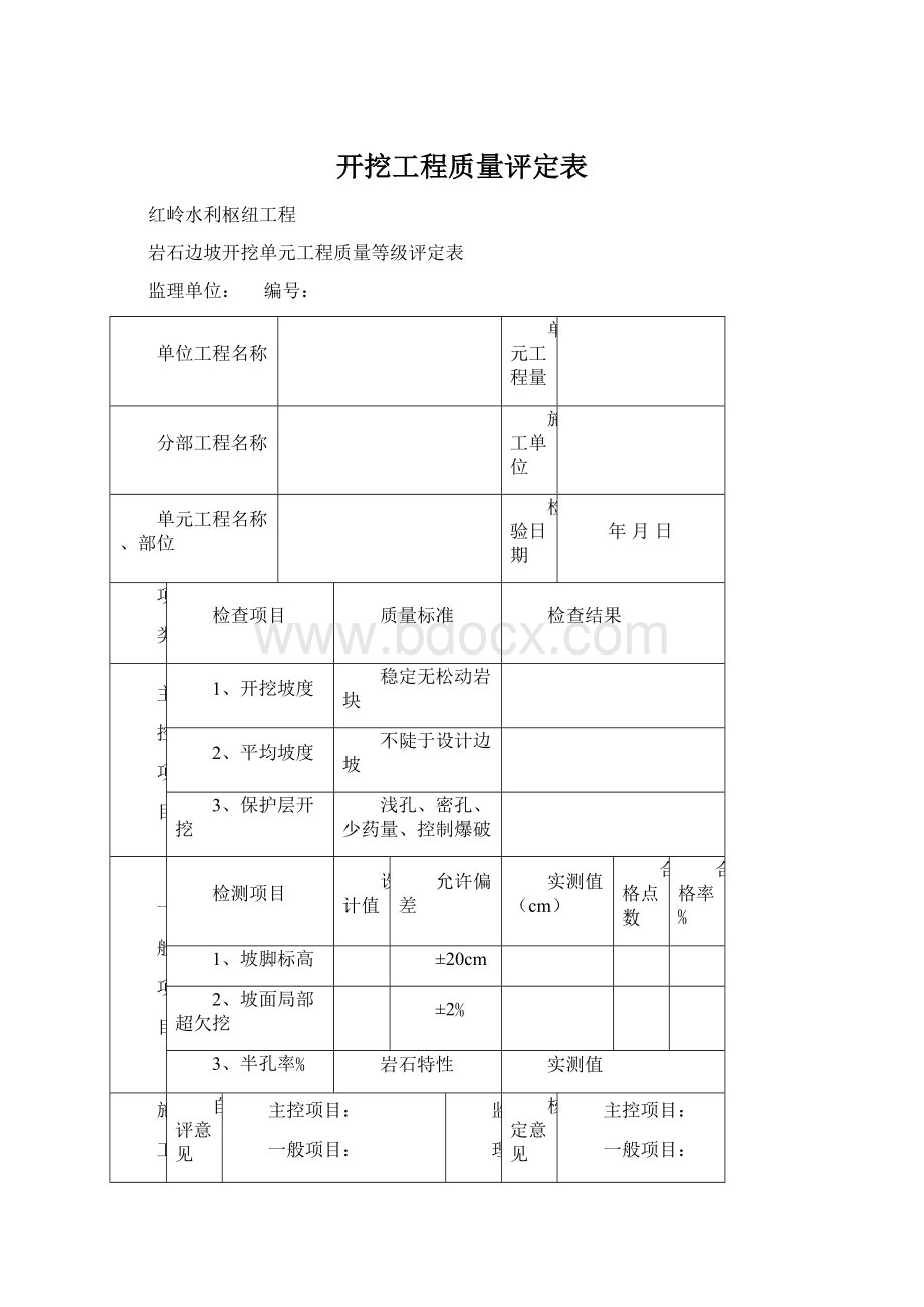 开挖工程质量评定表.docx_第1页