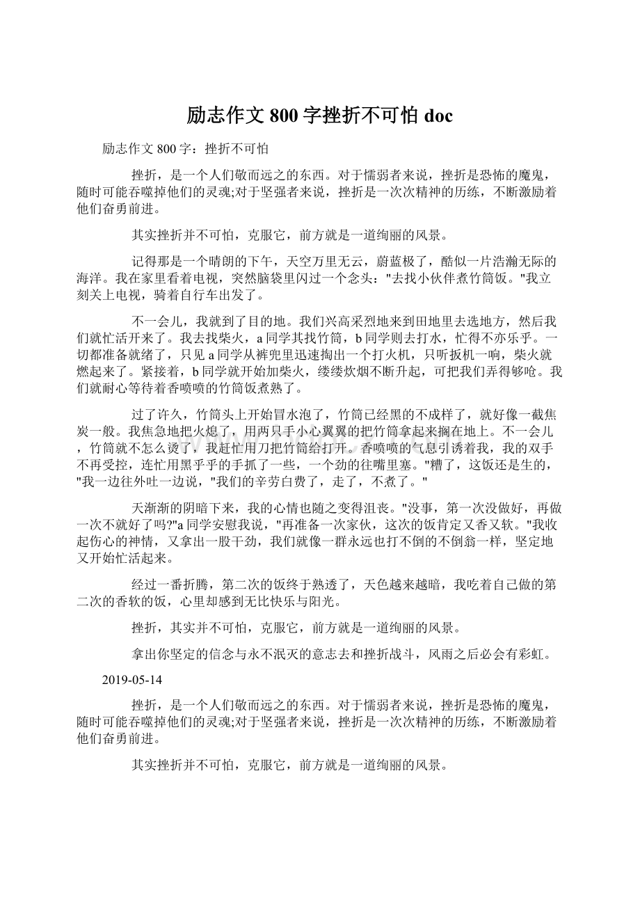 励志作文800字挫折不可怕doc.docx