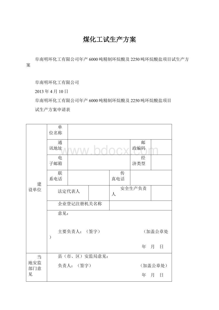 煤化工试生产方案Word文件下载.docx