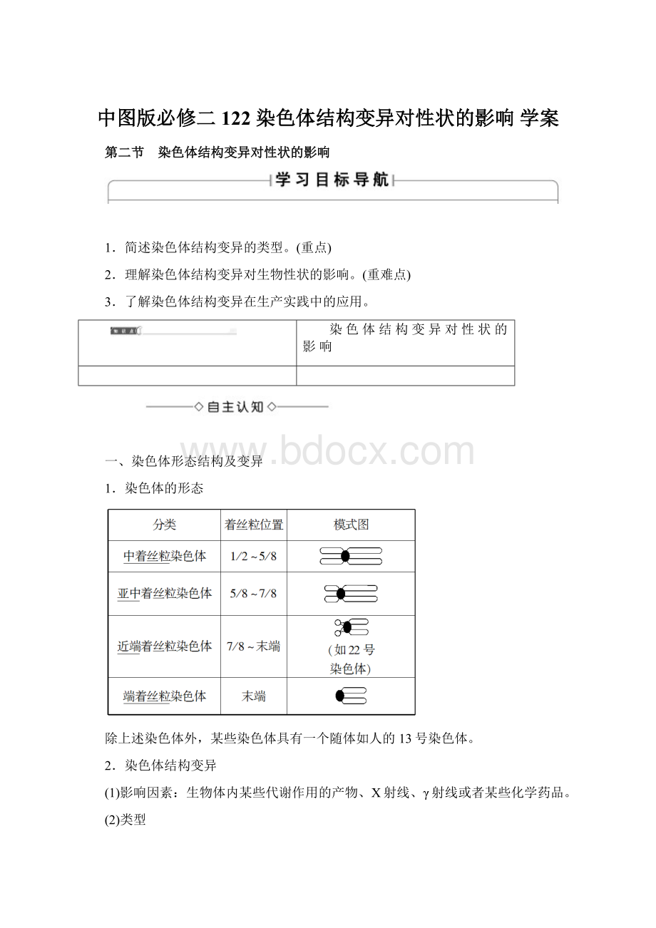 中图版必修二 122 染色体结构变异对性状的影响 学案Word下载.docx_第1页