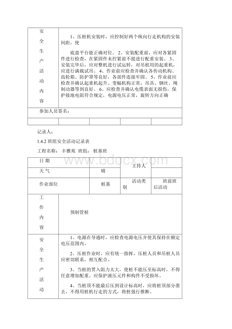 班组班前安全活动记录表桩基班.docx_第3页