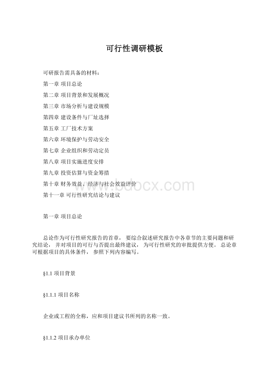 可行性调研模板Word下载.docx