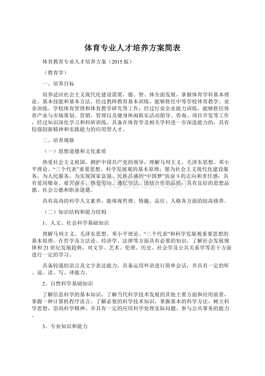 体育专业人才培养方案简表.docx