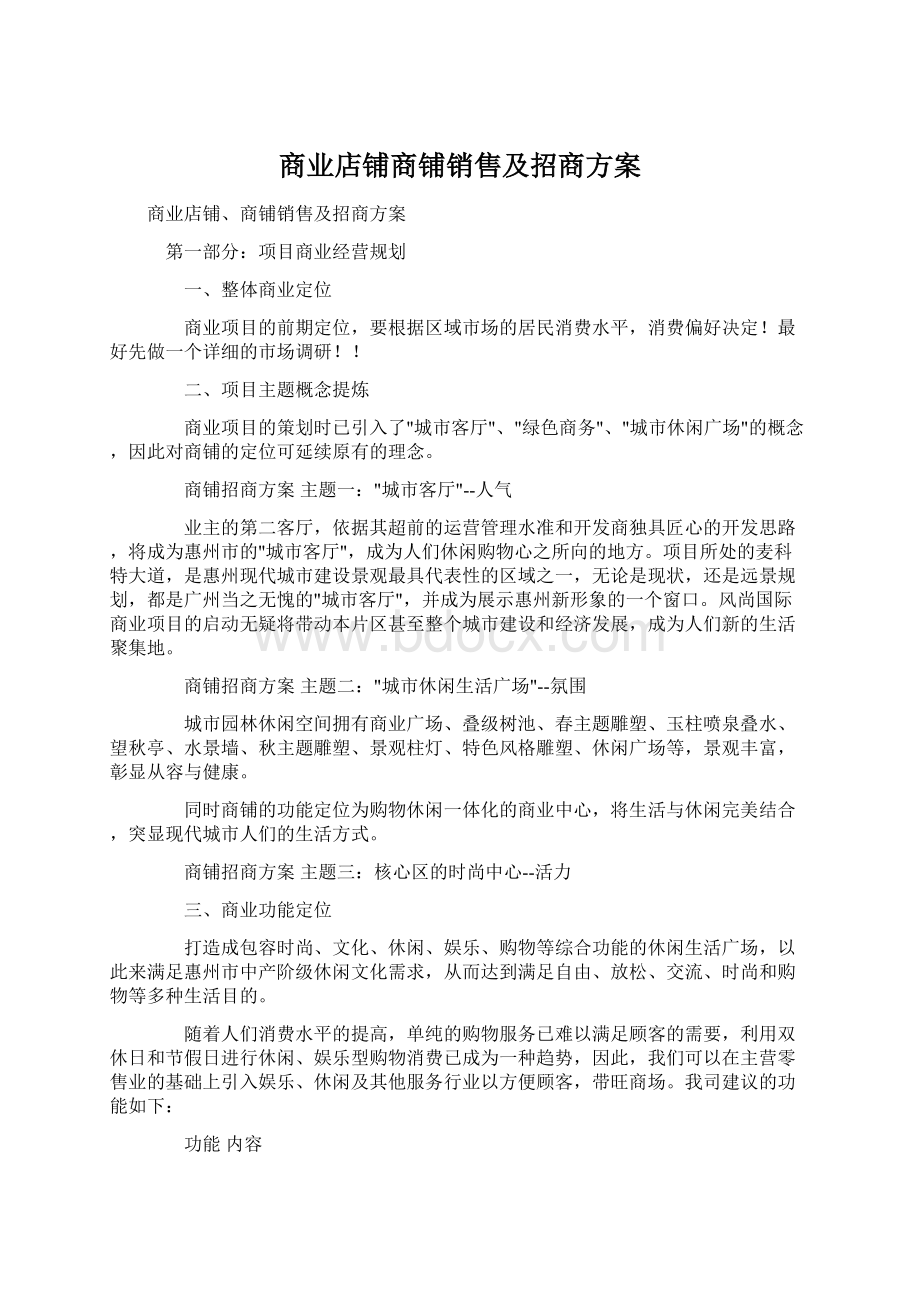 商业店铺商铺销售及招商方案.docx