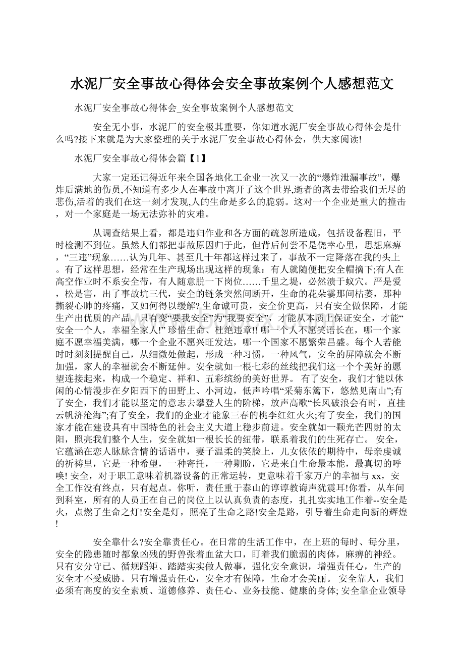 水泥厂安全事故心得体会安全事故案例个人感想范文文档格式.docx