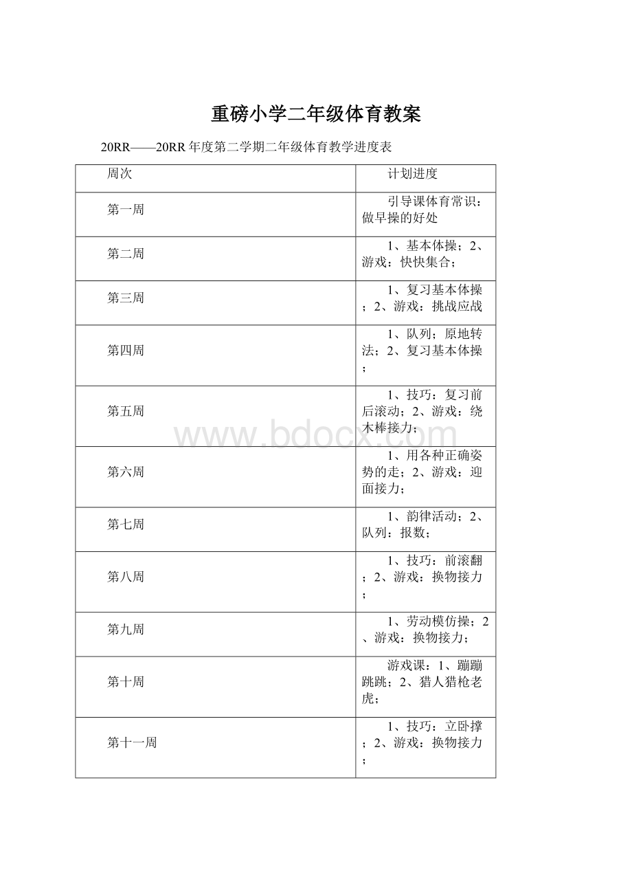 重磅小学二年级体育教案.docx_第1页