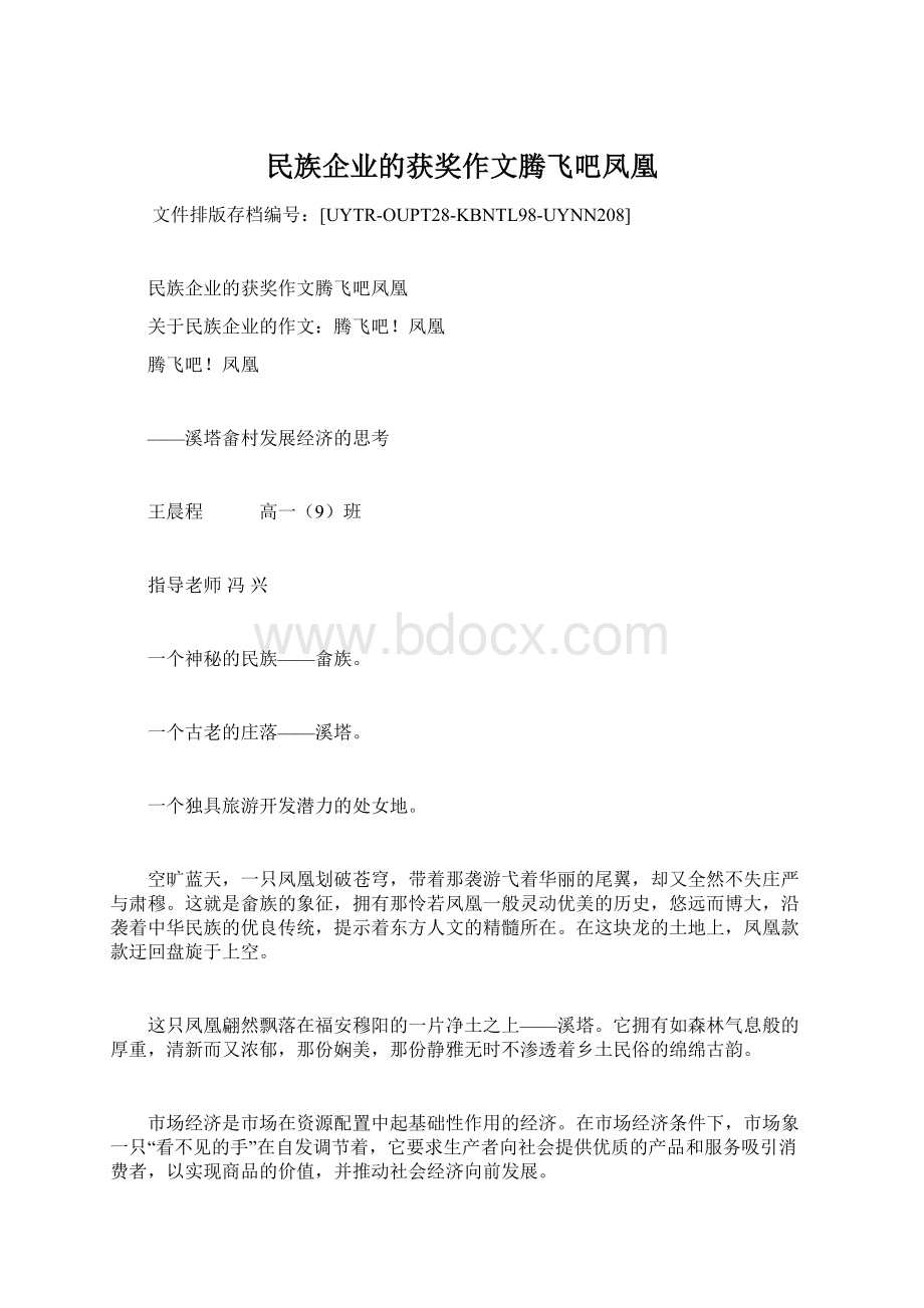 民族企业的获奖作文腾飞吧凤凰文档格式.docx