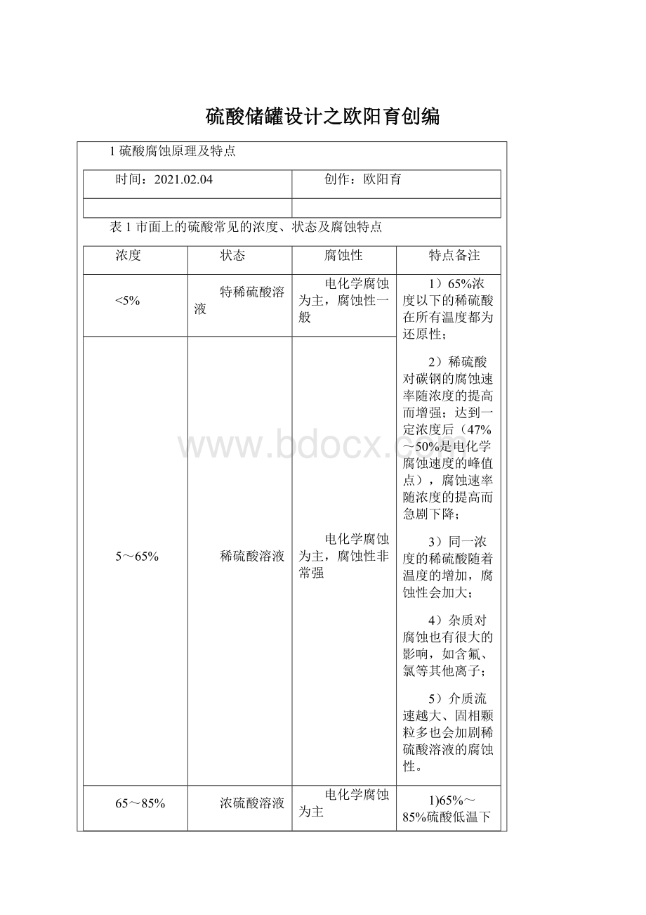 硫酸储罐设计之欧阳育创编.docx