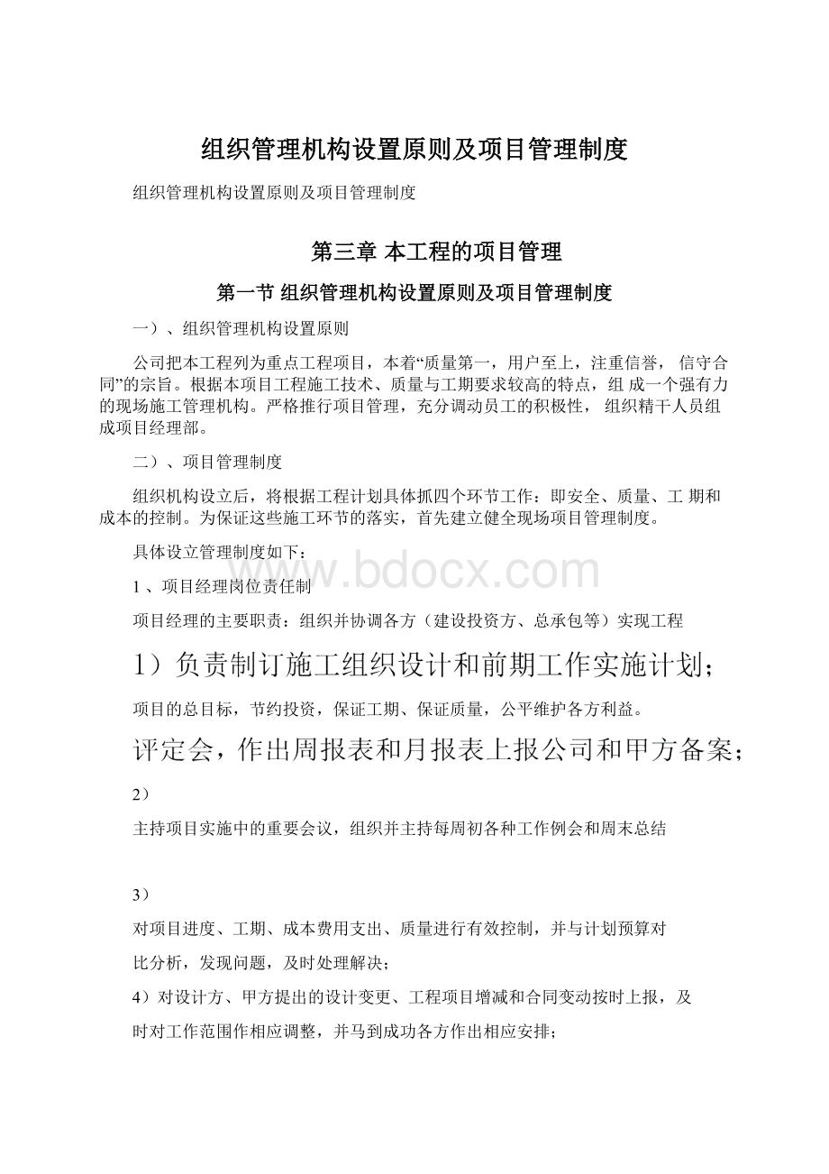 组织管理机构设置原则及项目管理制度.docx