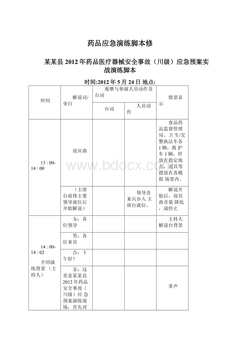 药品应急演练脚本修.docx