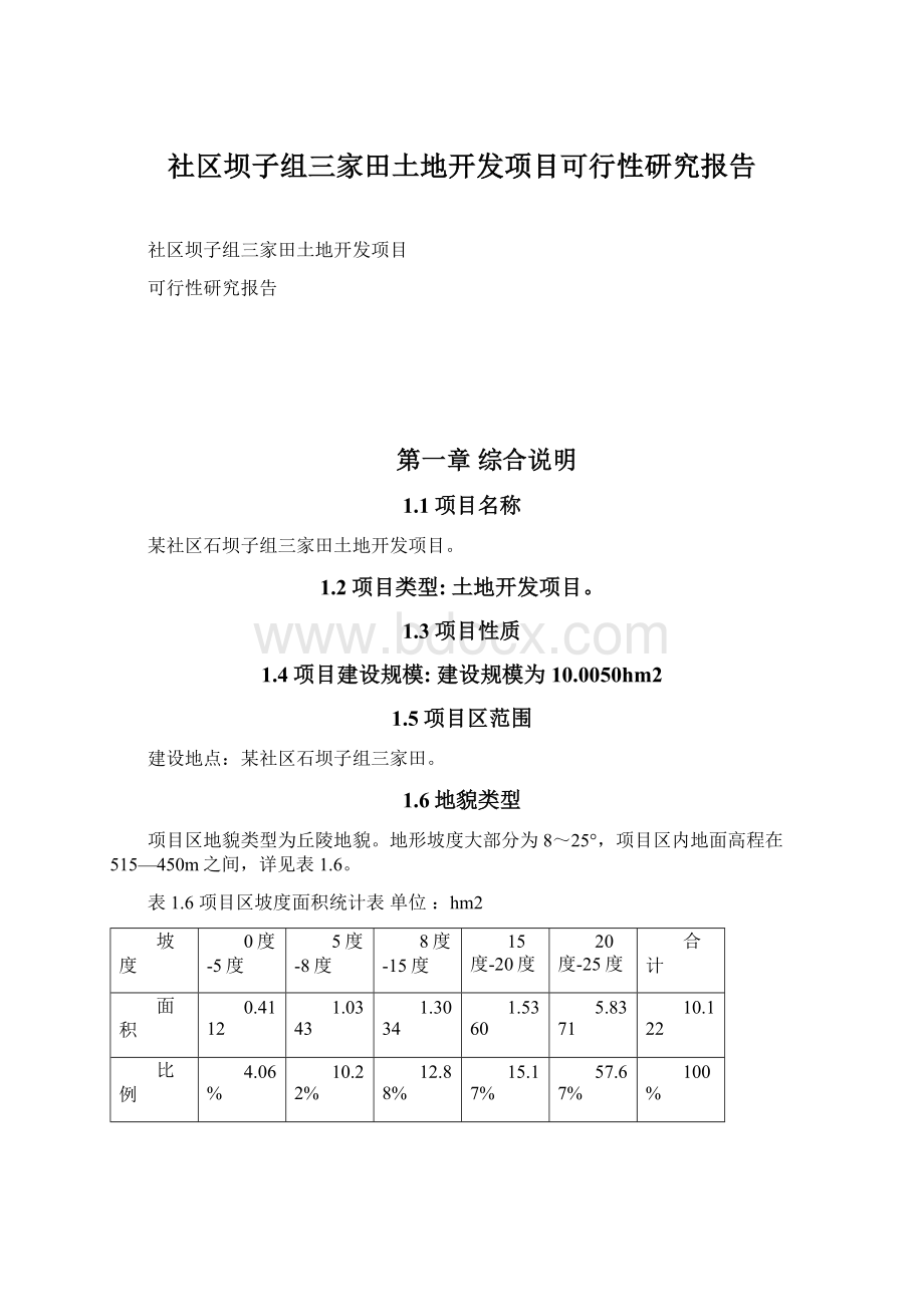 社区坝子组三家田土地开发项目可行性研究报告Word格式.docx_第1页