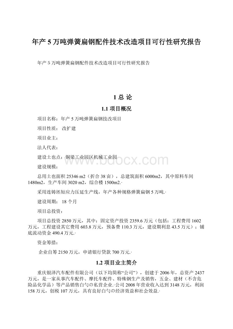 年产5万吨弹簧扁钢配件技术改造项目可行性研究报告文档格式.docx