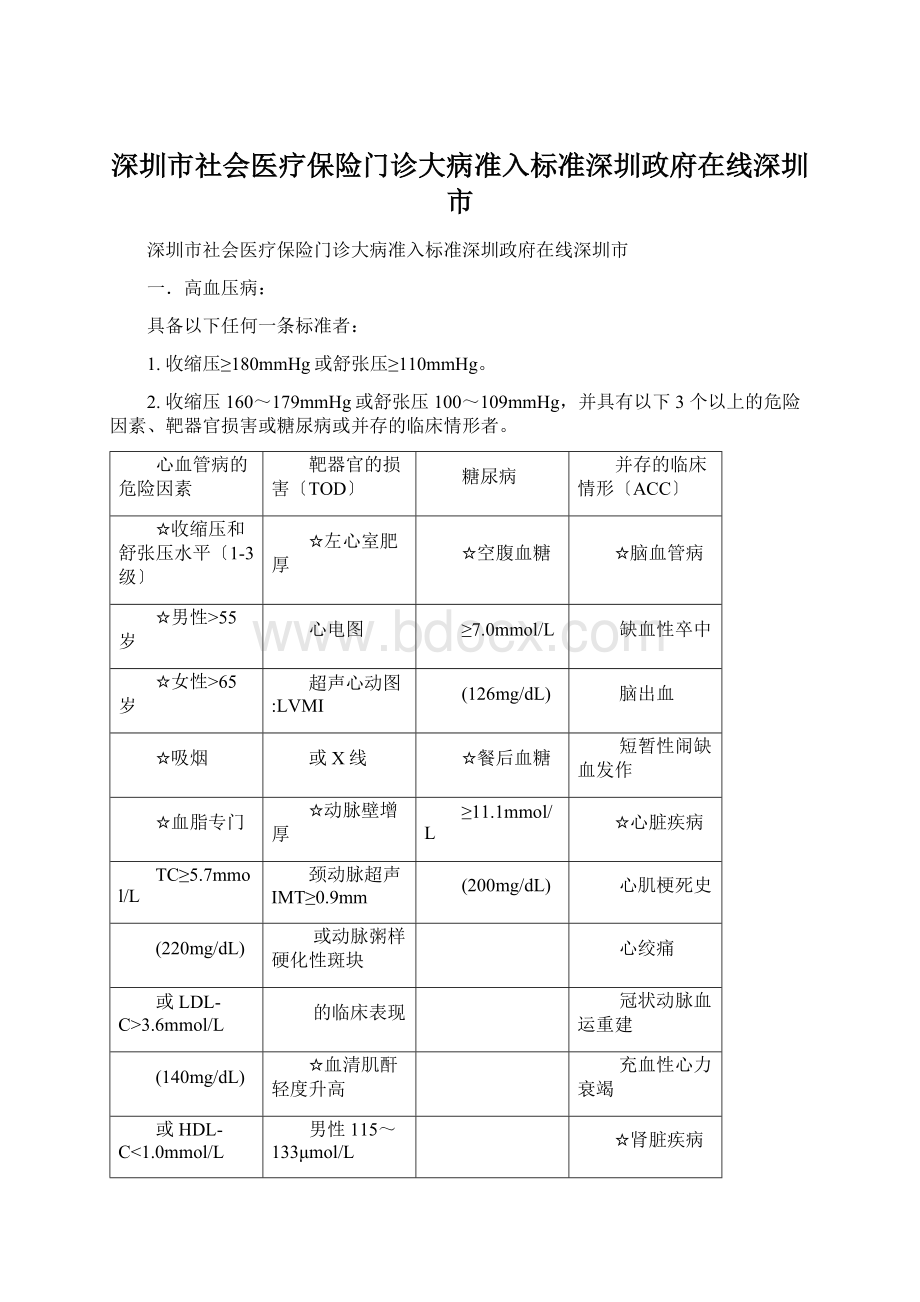 深圳市社会医疗保险门诊大病准入标准深圳政府在线深圳市Word文件下载.docx