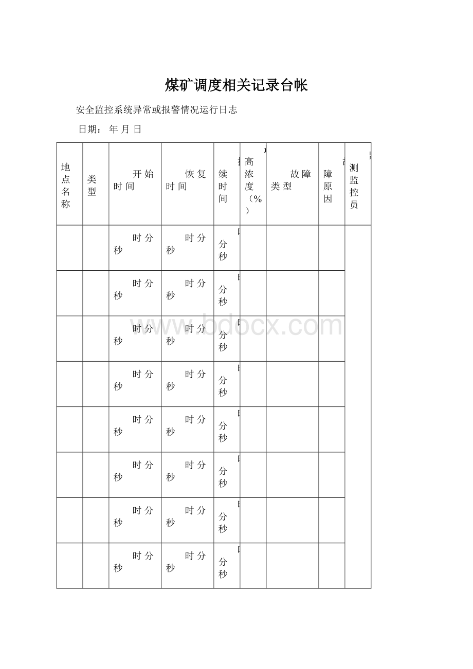 煤矿调度相关记录台帐.docx_第1页