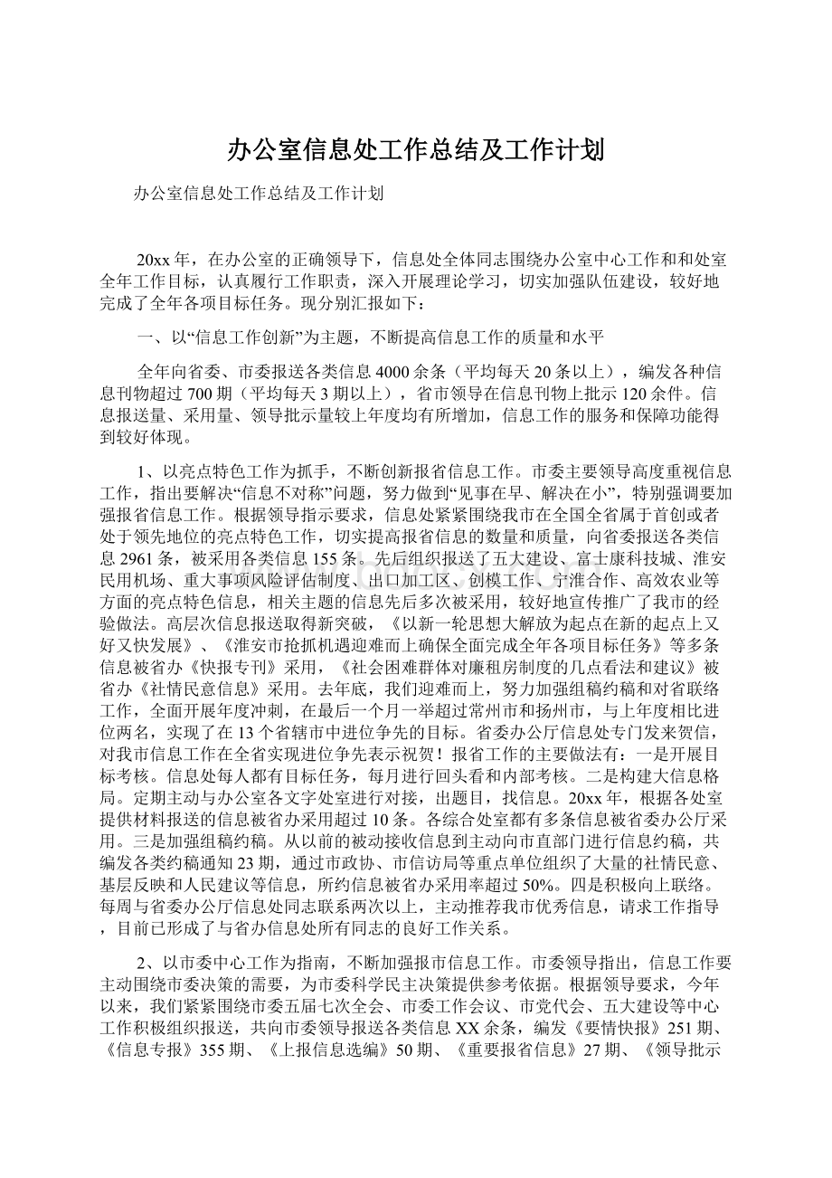 办公室信息处工作总结及工作计划.docx