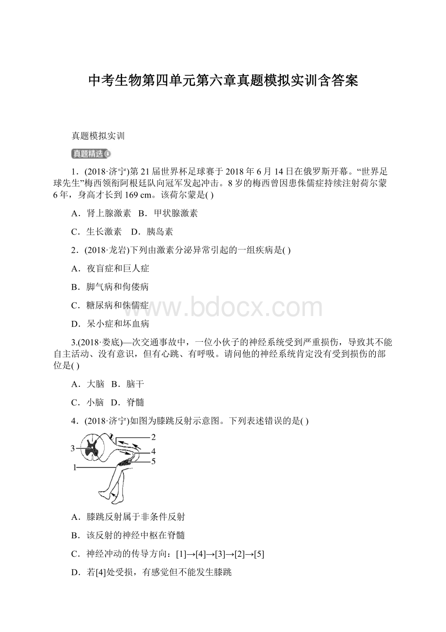 中考生物第四单元第六章真题模拟实训含答案.docx_第1页