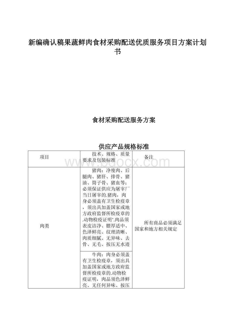 新编确认稿果蔬鲜肉食材采购配送优质服务项目方案计划书Word格式.docx_第1页