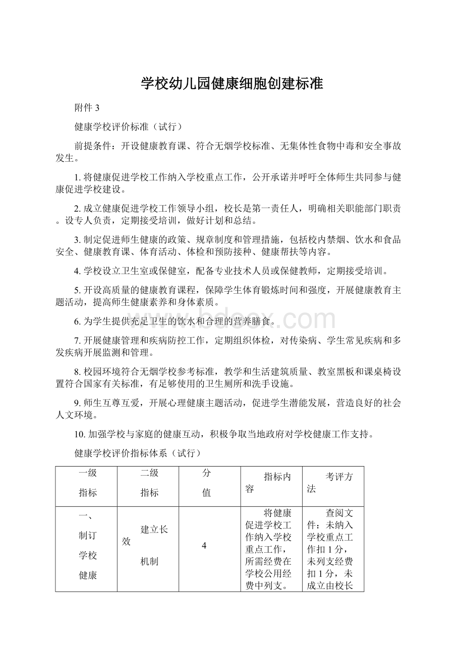 学校幼儿园健康细胞创建标准.docx_第1页