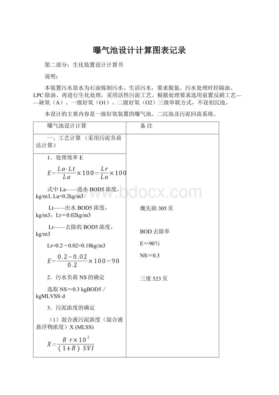 曝气池设计计算图表记录Word文档格式.docx_第1页