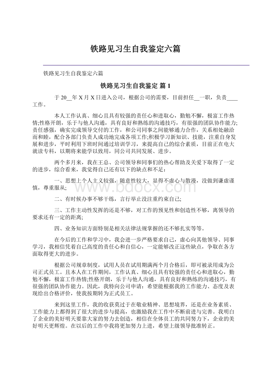 铁路见习生自我鉴定六篇.docx