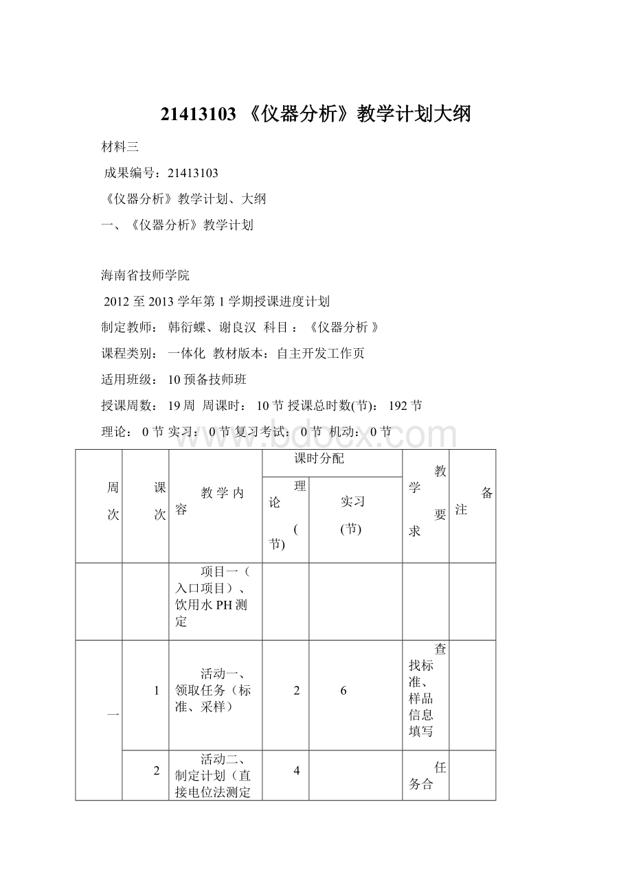 21413103 《仪器分析》教学计划大纲Word文档格式.docx_第1页