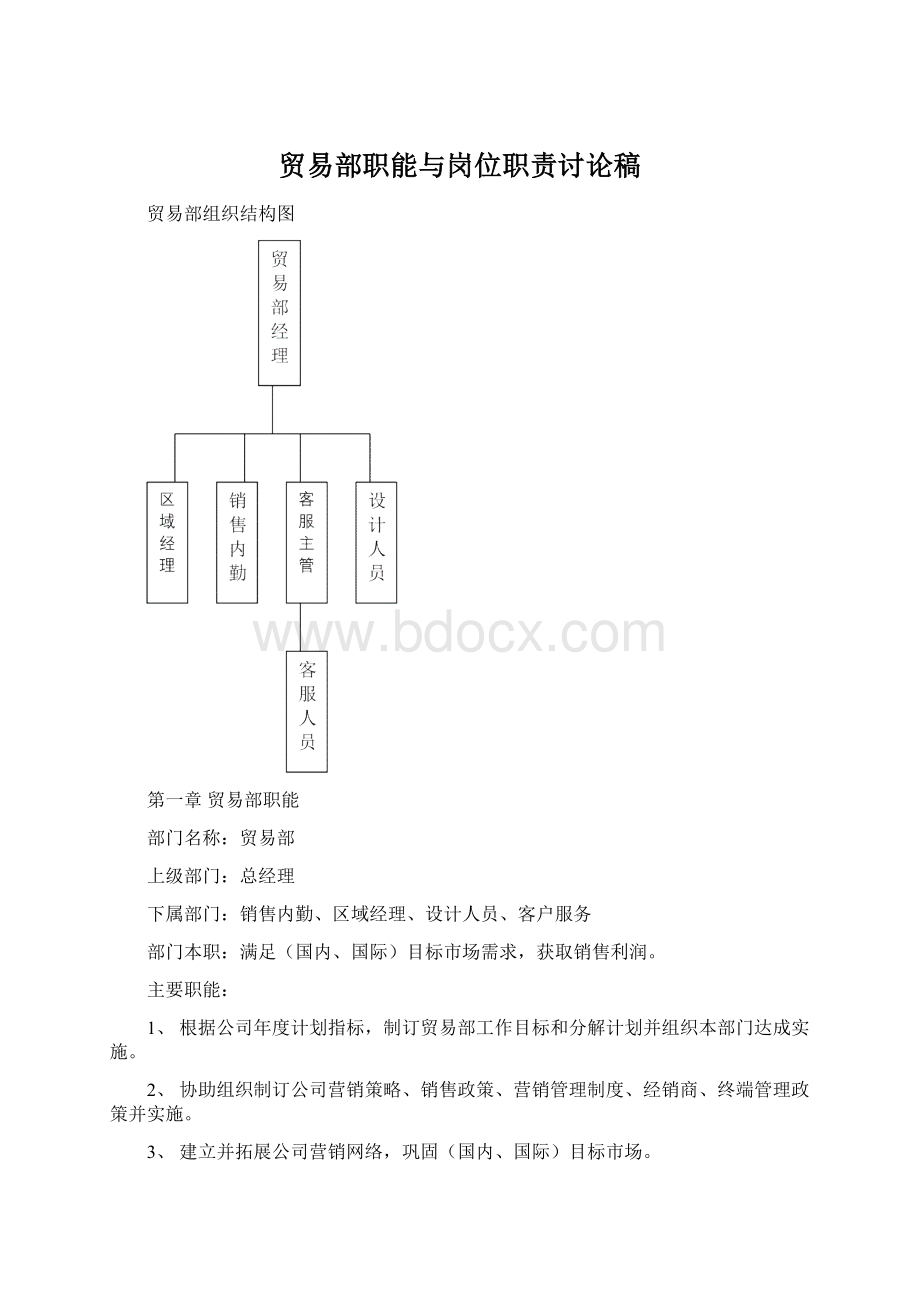 贸易部职能与岗位职责讨论稿Word下载.docx