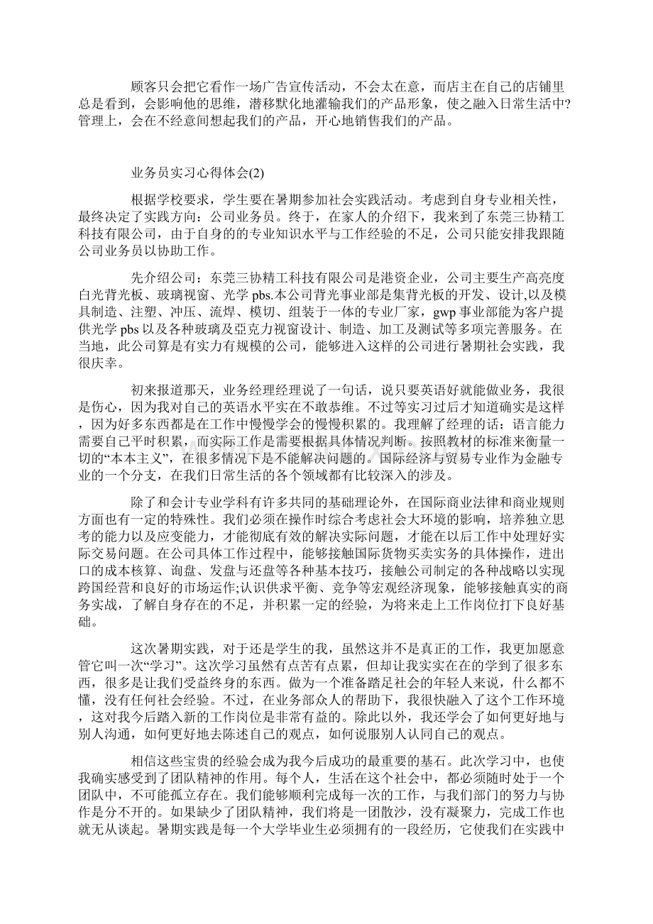 业务员实习心得体会5篇Word文档下载推荐.docx_第2页