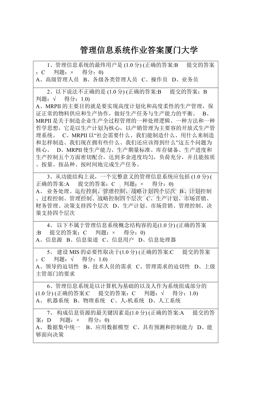 管理信息系统作业答案厦门大学.docx_第1页