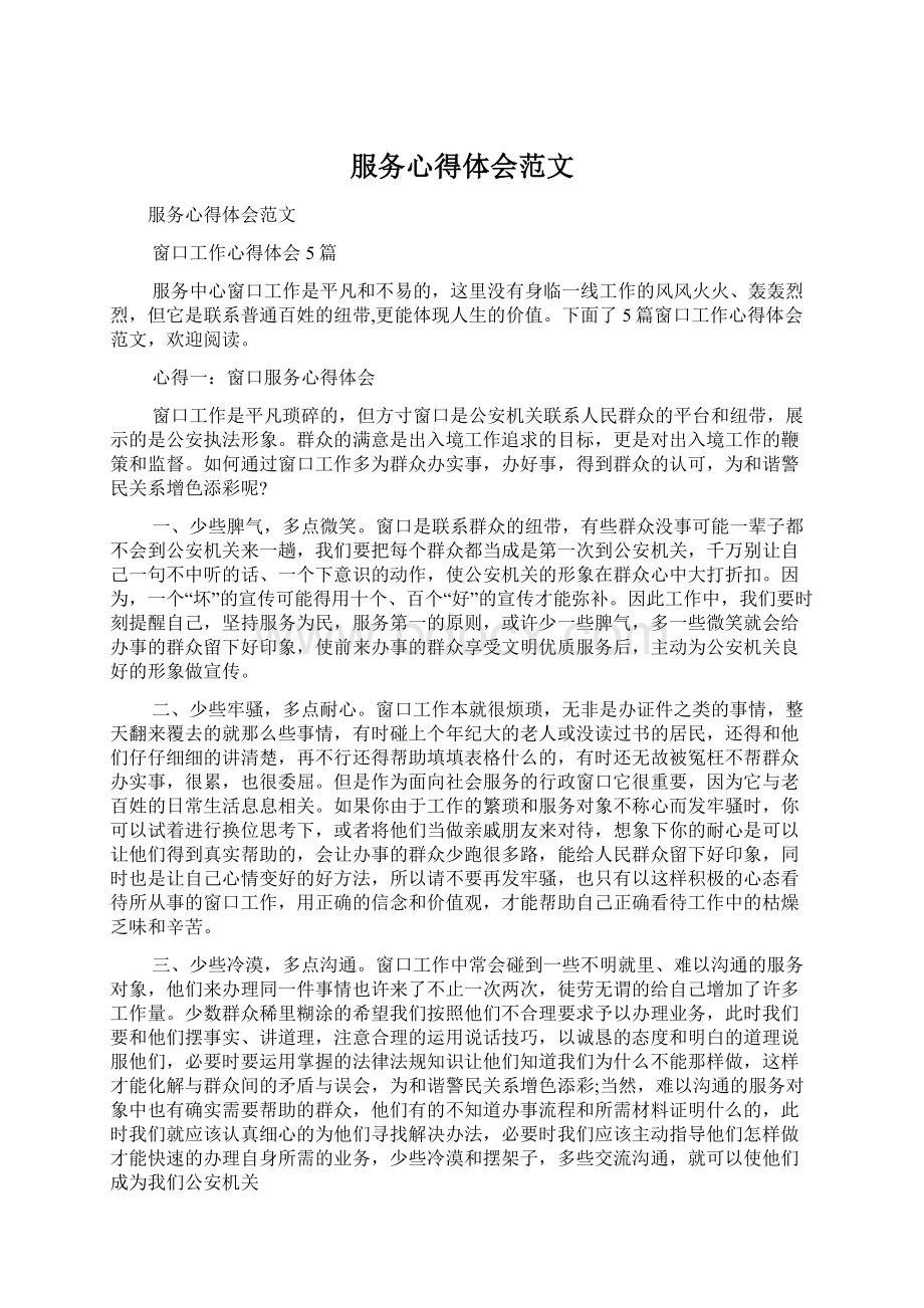 服务心得体会范文文档格式.docx