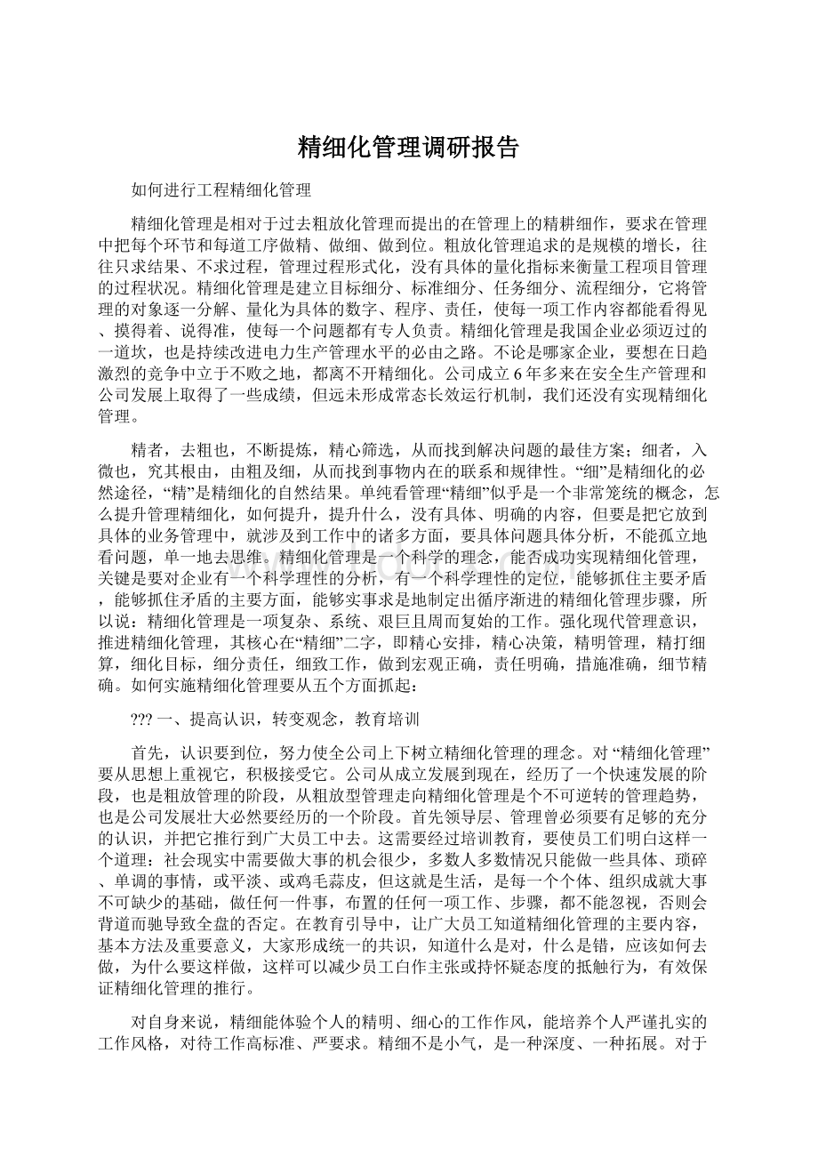 精细化管理调研报告Word文档下载推荐.docx