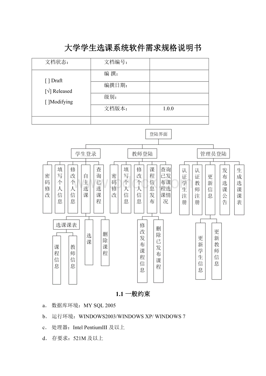 大学学生选课系统软件需求规格说明书.docx