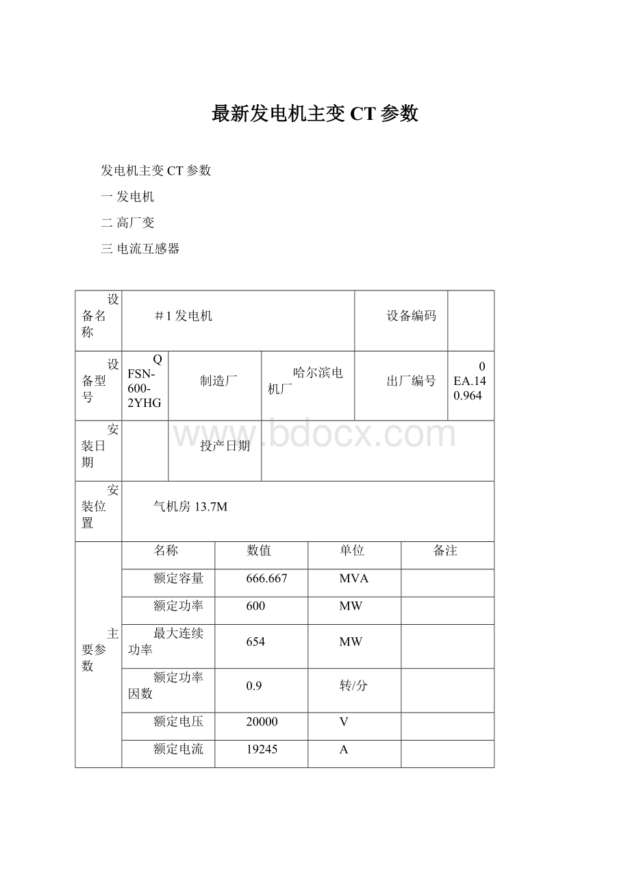 最新发电机主变CT参数.docx