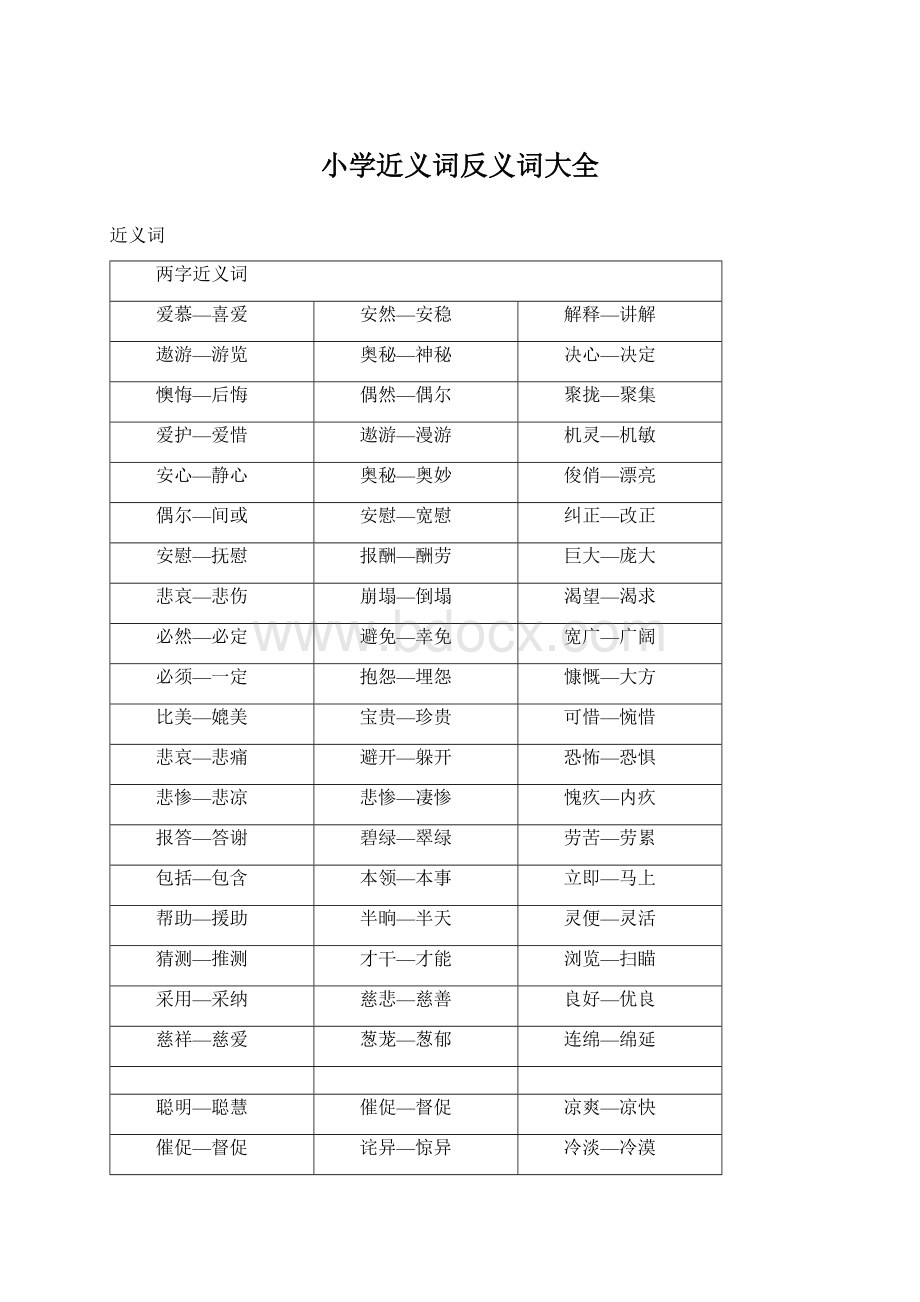 小学近义词反义词大全Word文档下载推荐.docx