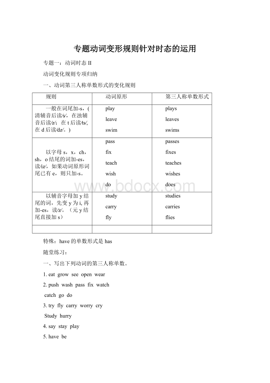 专题动词变形规则针对时态的运用.docx_第1页