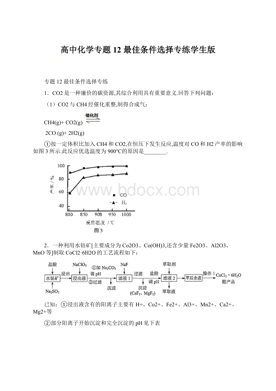 高中化学专题12 最佳条件选择专练学生版.docx