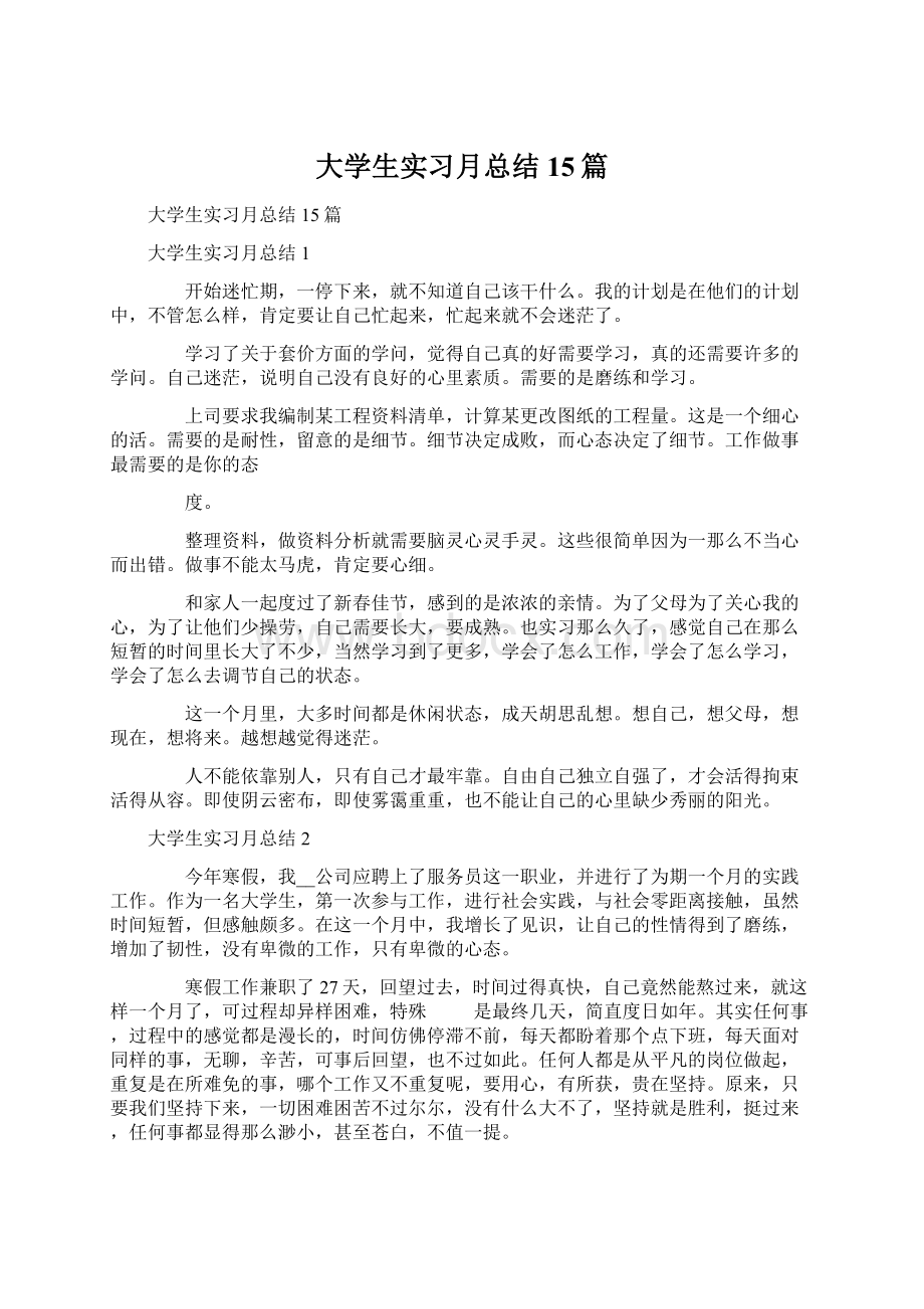 大学生实习月总结15篇.docx