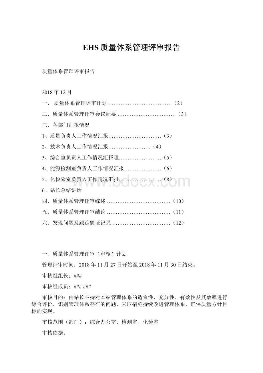 EHS质量体系管理评审报告.docx_第1页