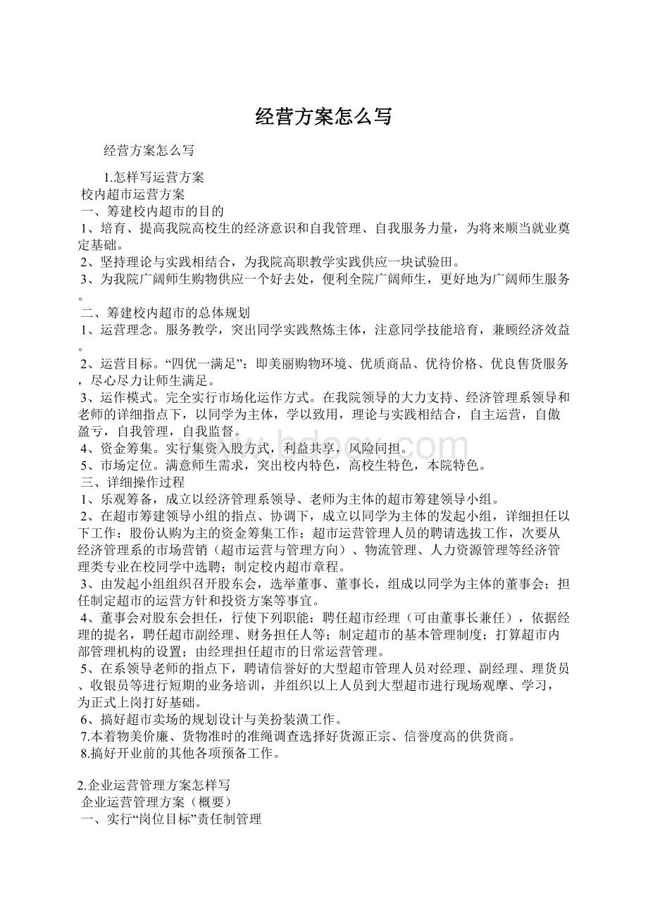 经营方案怎么写Word文档格式.docx