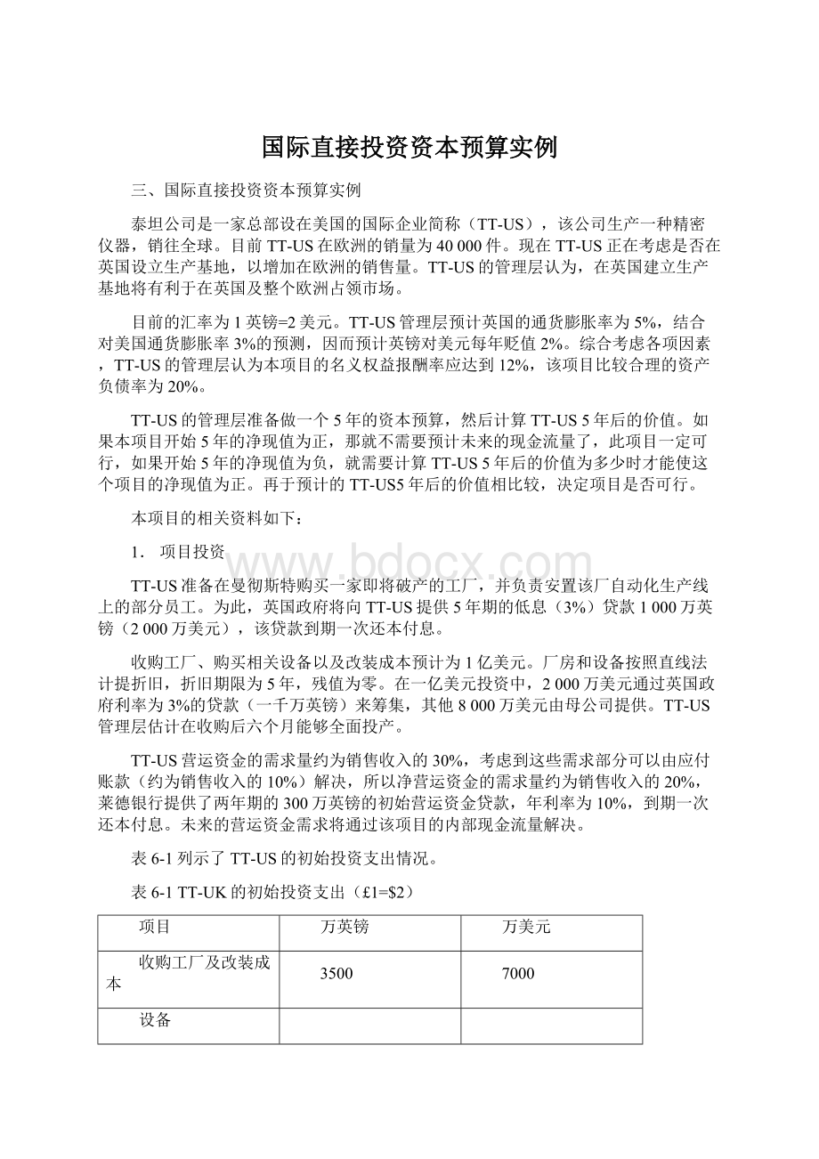 国际直接投资资本预算实例Word格式文档下载.docx