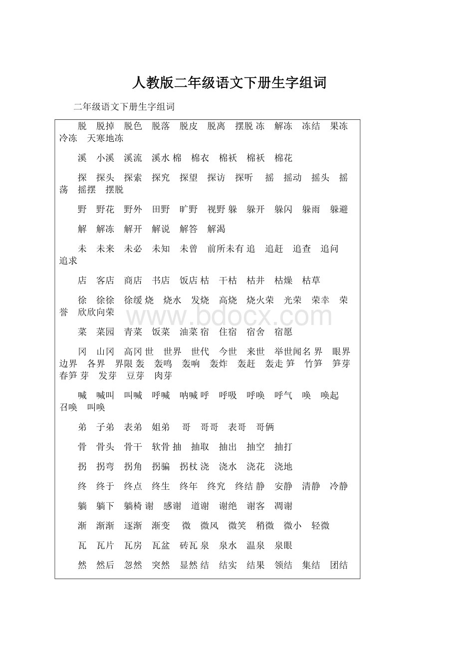 人教版二年级语文下册生字组词Word文档下载推荐.docx