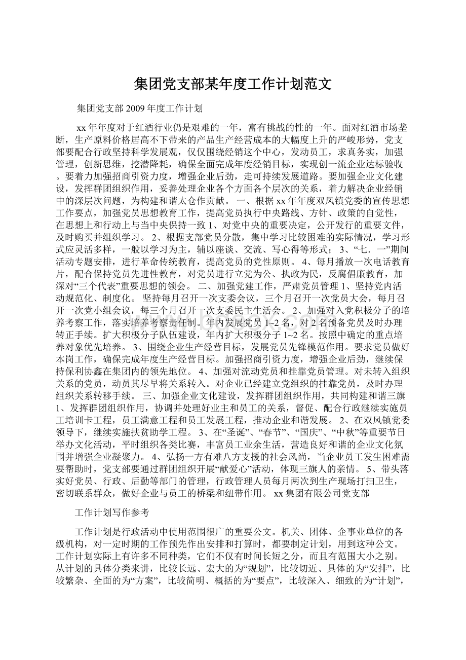 集团党支部某年度工作计划范文Word文档下载推荐.docx_第1页