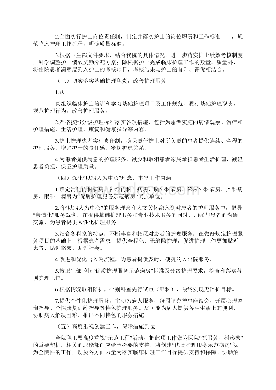 关于开展创建优质护理服务示范病房活动的实施方案文档格式.docx_第3页