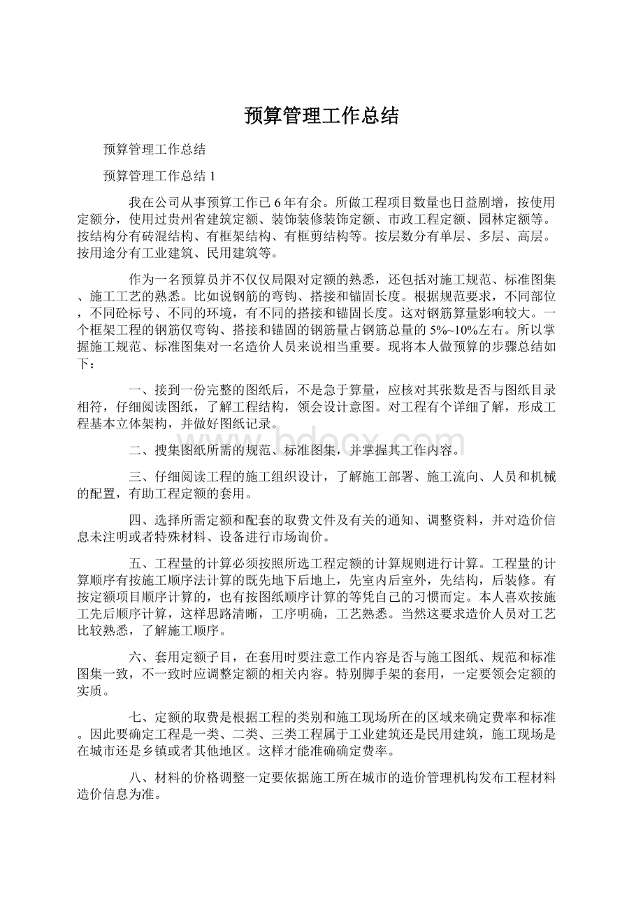 预算管理工作总结Word文件下载.docx