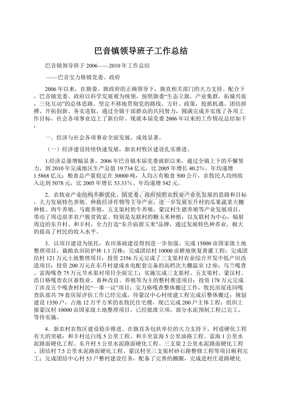 巴音镇领导班子工作总结.docx